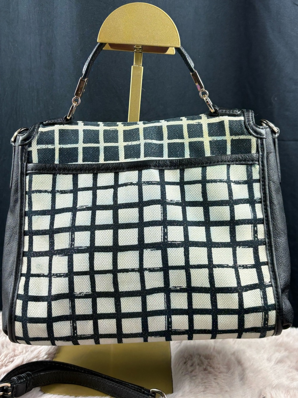 Coach Madison Small Sadie Flap Satchel Crossbody Black White Grid - Picture 2 of 11
